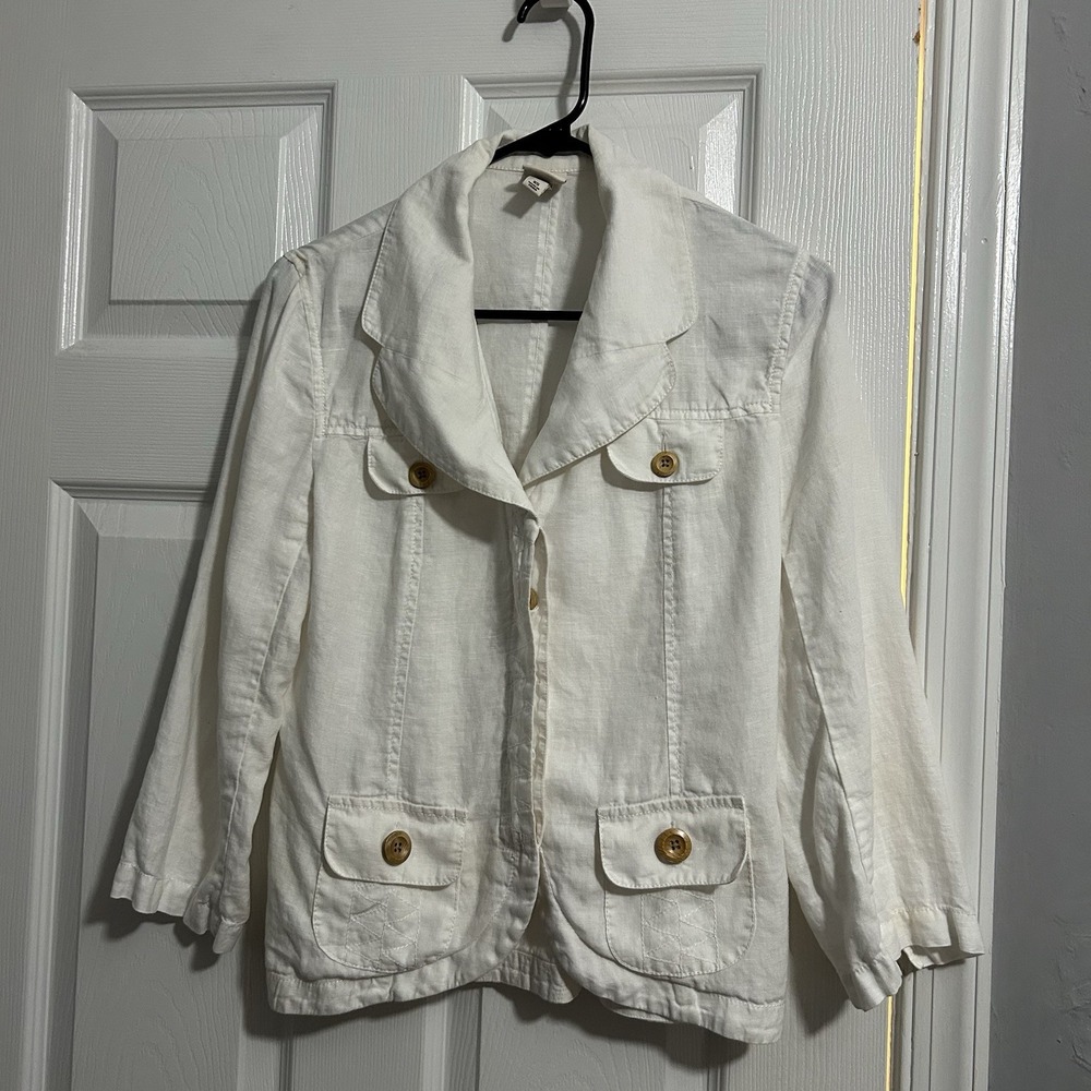 Merona White Linen Jacket XS - Lightweight Safari Utility Blazer